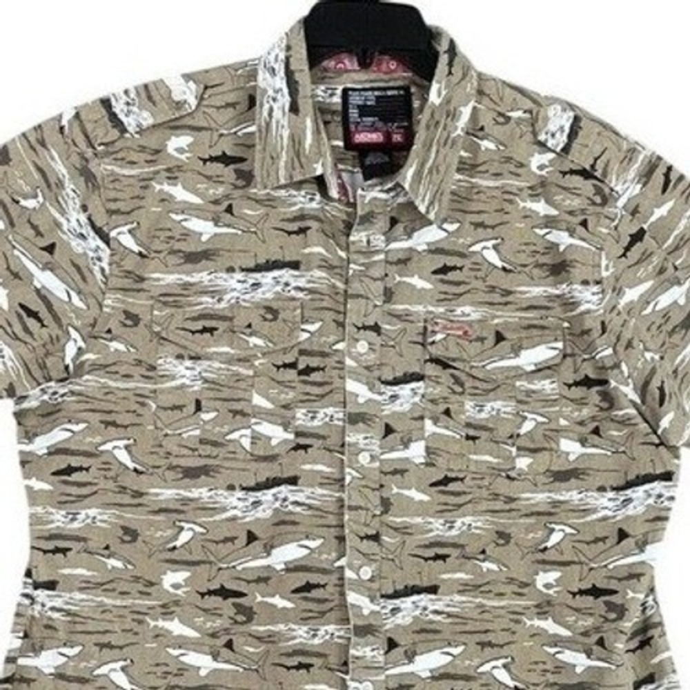 Akademiks Shirt Mens 2XL Sharks Vintage 90s Y2K AKDMKS Safari Camo Streetwear